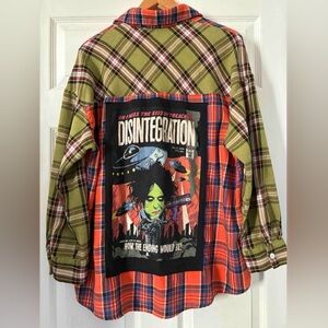 “The Cure” band tee upcycled 100% cotton flannel Oversized unisex